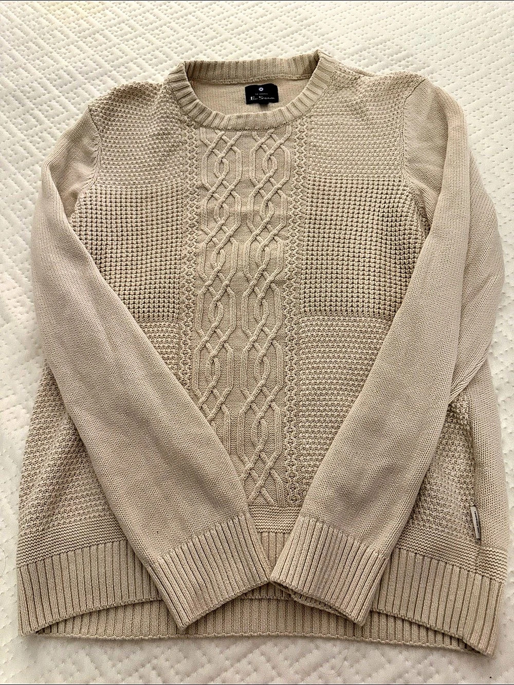 Ben Sherman Cable Textured Crew Neck Jumper Beige Large